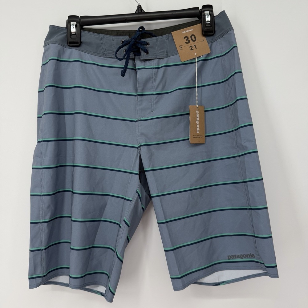 Patagonia Hydropeak Board Shorts Swim Men's‎ 30 x 10.5 Stripe Light Grey NWT
